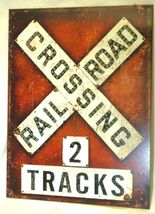 Train Tin Sign Railroad Crossing 2 Tracks Vintage Look Garage Bar USA - $19.79