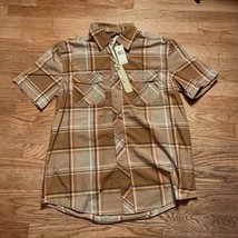 NWT Vintage PJ Mark Shirt Mens Sz L Tan Check Plaid Button Up Short Sleeve Y2K - £11.82 GBP