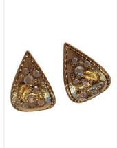Sparkling Rhinestone Ornate Tear Drop Clip Earrings Gold Tone Vintage Co... - $11.60