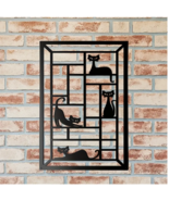 Retro Atomic Cat Black Metal Cut Out Modern Wall Decor Vintage Look Deco... - $29.05