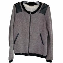 41 Hawthorn Knit Tweed Moto Jacket Size L Faux Leather Trim Gray Black F... - $184.34 MXN