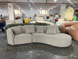 Large Curved 3 Seater Sofa Light Grey Boucle Made To Order FREE UK Delivery - £2,223.45 GBP
