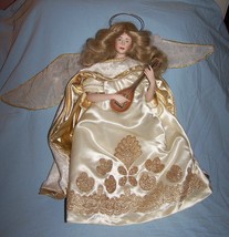 1980s Franklin Mint Winter Angel Porcelain Doll w/Wings, Halo, Mandolin-17 inche - £15.63 GBP