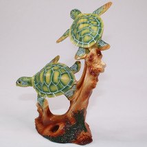 Vintage Resin Two Sea Turtles Decorative Art Sculpture Green And Brown Colorful - $12.59