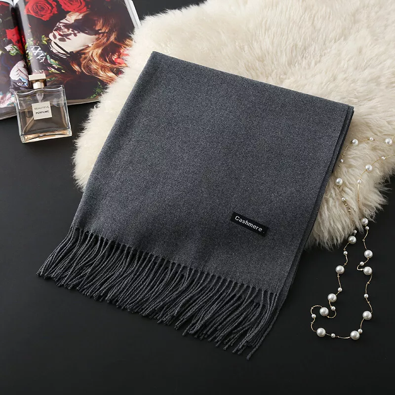 Winter Cashmere Scarf Women Thick Warm Wool Shawls Wraps Solid Color Grey - $14.99