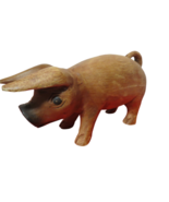 Vintage Folk Art Hand Carved Wooden Pig Heavy Figurine Wood Sculpture 13&quot;L - £30.25 GBP