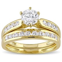 14K Yellow Gold Over 2.00 Ct Round Simulated Diamond Wedding-Engagement Ring Set - £86.10 GBP