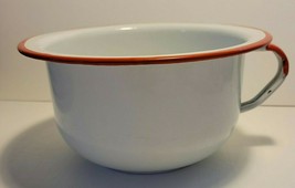 ENAMEL CHAMBER POT WHITE WITH RED TRIM VINTAGE - £18.36 GBP