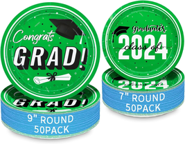 Green Graduation Party Plates 100 Pack, 9&#39;&#39; Dinner Plates &amp; 7&#39;&#39; Dessert ... - $35.94