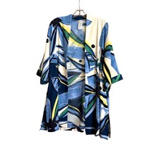 Chico&#39;s Abstract Floral Kimono Jacket S/M 100% Blue/Yellow/Green Duster - £18.53 GBP