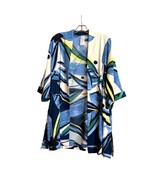 Chico&#39;s Abstract Floral Kimono Jacket S/M 100% Blue/Yellow/Green Duster - £18.60 GBP