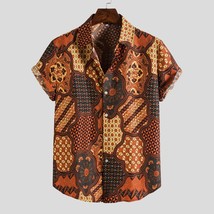with Foam Mens Fashion Ethnic Short Sleeve Casual Printing Hawaiian Shirt Blouse - £32.34 GBP