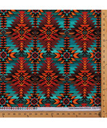 Southwestern Tribal Diamonds Turquoise Brown Cotton Fabric Print BTY D36... - $15.95