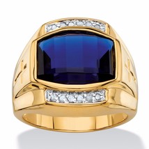 Blue Sapphire 14K Gold Diamond Accent Cushion Gp Ring 8 9 10 11 12 13 14 15 16 - £141.58 GBP