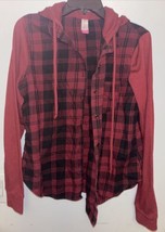 No Boundries Flannel Shirt Red &amp;. Black Checked Size LG 11/13 Women’s  H... - $208.80 MXN