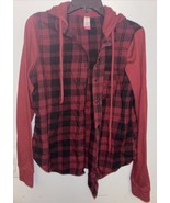 No Boundries Flannel Shirt Red &amp;. Black Checked Size LG 11/13 Women’s  H... - $10.99