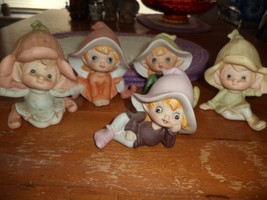 Five Homco Elf Figurines - £23.59 GBP