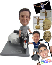 Personalized Bobblehead Dude In T-Shirt Driving A Sidecar Motorcycle - Motor Veh - £81.05 GBP