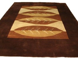 Brown Rug 8x10 Four Huge Leaves New Unusual Modern Authentic Hand-knotted Rug - £1,156.31 GBP