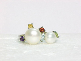 Pearl And Multi-GEMSTONE Vintage Ring In Sterling Silver - Size 8 -FREE Shipping - £51.11 GBP