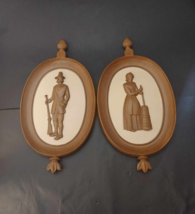 Vintage 1960 Syroco Early American Pilgrim Couple Wall Plaque Set #4777 ... - £9.13 GBP