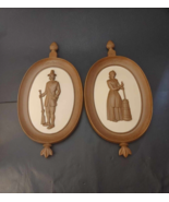 Vintage 1960 Syroco Early American Pilgrim Couple Wall Plaque Set #4777 ... - £9.31 GBP