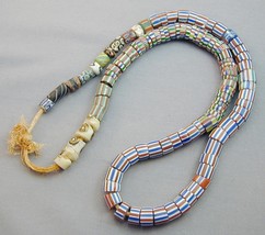 Antique Venetian Glass African Trade Bead Necklace Striped Chevron Star - £152.30 GBP