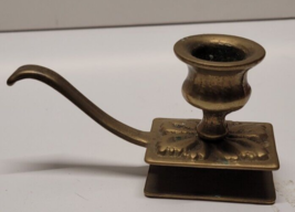 Vintage Hand Held Solid Brass Chamberstick, Candle Stick Holder Match Box Slot - $27.00