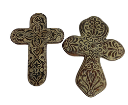 Lot of 2 Brown Rustic Heavy Wall Cross Crucifix Decor Distressed Decorative  - £25.51 GBP