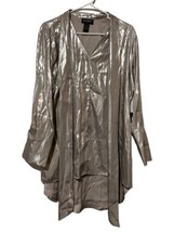 Ashro Catalog Silver Button Up Long Sleeve Blouse top Size LARGE Long Sa... - £39.24 GBP