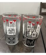 Vintage Amish Butterprint Tumblers Set Of 2 Glass Rooster Juice Cup - $361.72 MXN