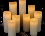 Set Of 9 Ivory Real Wax Pillar Led Candles With 10-Key, And 9 Inches Tall. - $30.95
