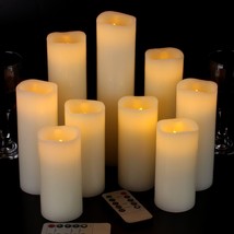 Set Of 9 Ivory Real Wax Pillar Led Candles With 10-Key, And 9 Inches Tall. - £30.83 GBP