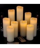 Set Of 9 Ivory Real Wax Pillar Led Candles With 10-Key, And 9 Inches Tall. - £30.44 GBP