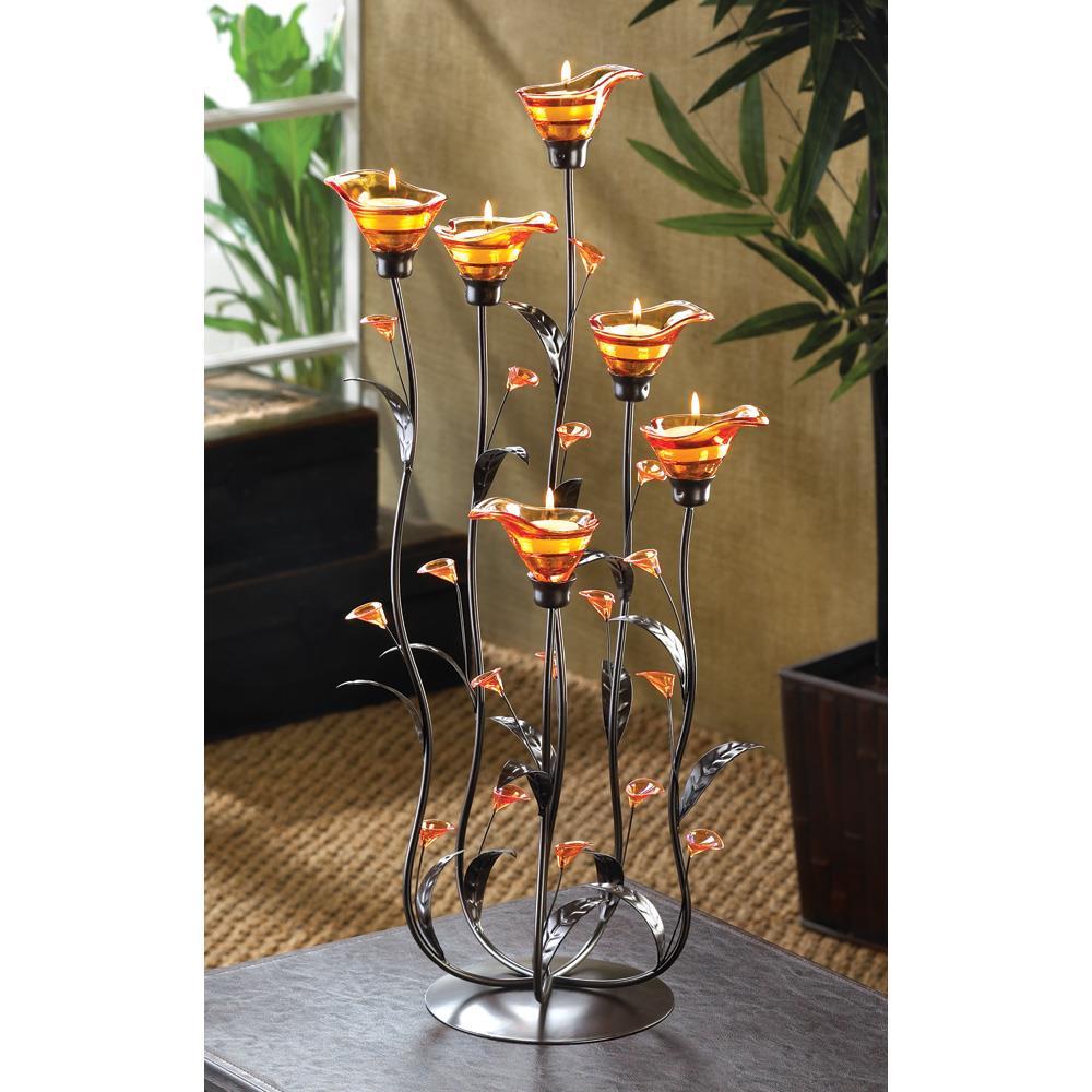 #10012793  Calla Lily Candleholder with Amber Glass - $89.51