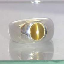 Golden Tone Yellow Apatite Cat’s Eye Cabochon 925 Gents Ring size 9 Design 160 - £79.13 GBP