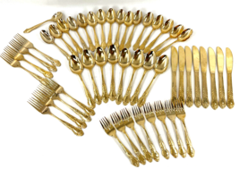 Antoinette Gold Electroplate by PRESENT Flatware Silverware Setting for ... - $128.69