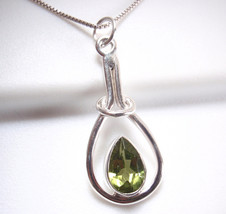 Faceted Peridot Enhanced with Halo Accent 925 Sterling Silver Pendant - £7.90 GBP