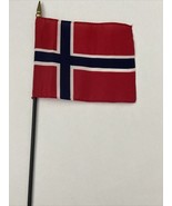 New Norway Mini Desk Flag - Black Wood Stick Gold Top 4” X 6” - $5.00