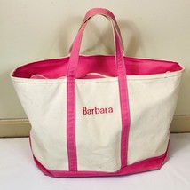 Vintage LL Bean Boat &amp; Tote Canvas Pink Trim Zip XL Barbara Bag Made in USA - $79.19