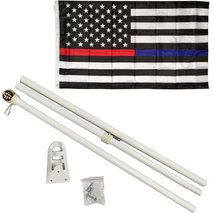 AES 3x5 3&#39;x5&#39; USA Thin Red Blue Line American Flag White 6ft Pole Kit Gold Ball  - £23.49 GBP