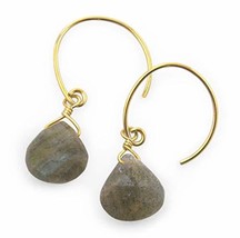 Stunning Vermeil Gemstone Drop on Open Circle Hook Earrings, Labradorite - $20.99