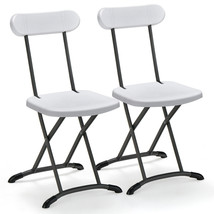 Folding 2-Pack Chair w/ Metal Curved Feet Wide Seat &amp; Ergonomic Backrest White - £81.52 GBP