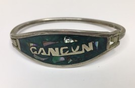 Cancun Mexico Green and Shell Inlay Alpaca Cuff Bracelet - £23.50 GBP