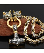 Nordic Vikings Necklace Wolf Head Celtic Amulet Pendant Scandinavian Run... - £21.11 GBP+