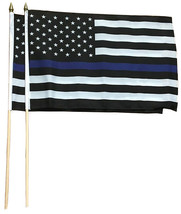 Thin Blue Line American Flag 12X18 Stick Black &amp; White Police Policemen 2 Flags - £24.04 GBP