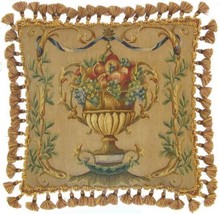 Throw Pillow Aubusson Leaves Leaf 22x22 Beige Gold Velvet Down Feather I... - £343.79 GBP