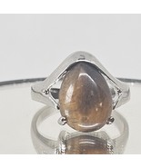 Vintage Teardrop Tigers Eye Ring Size 6.5 Silver Tone Split Shank Cabochon - $29.99