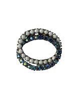 Vintage Oval Rhinestone Brooch Blue Aurora Borealis White Milk Glass Pin - $19.80