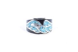 Vintage Hawk Turquoise Incrustation Bague Argent Blanc Bronze Taille 8.5 - £31.57 GBP